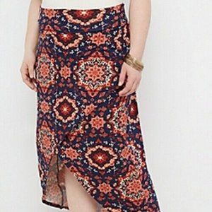 RUE21+ Tulip Front Boho Floral Print Cottagecore 1X Orange Fold Band Maxi Skirt